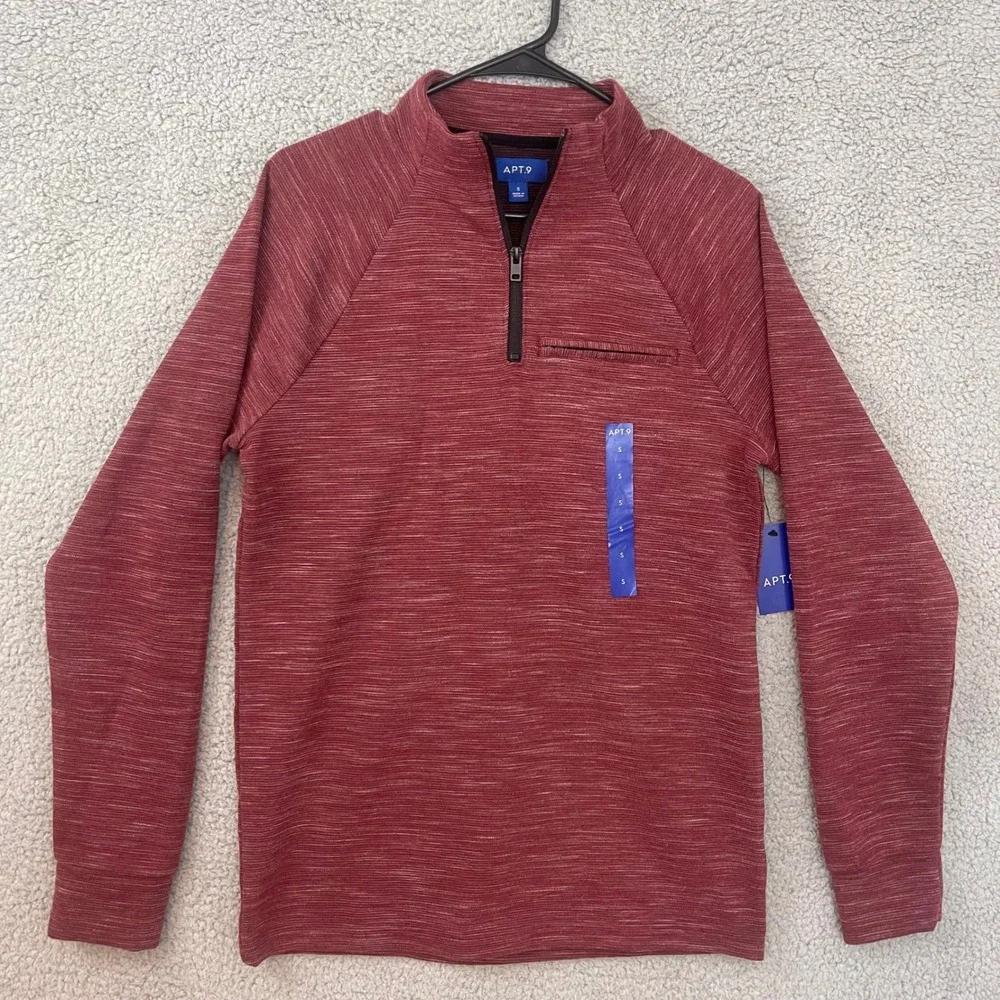 APT.9 Men's size Small Red Maroon Burgundy‎ Heathered 1/4 Half Zip Sweater